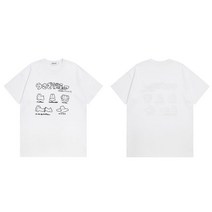 남자오버핏반팔 가로수길편집샵 하라주쿠 Tshirt 일본식 자수 토끼 반팔 티셔츠 스트리트웨어 남성 여성 힙합 코튼 티 2023 여름 탑스