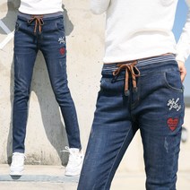 여자 기모청바지 빈티지 슬림일자 스판 본딩 기모 밴딩청바지 여성 슬림핏 겨울청바지