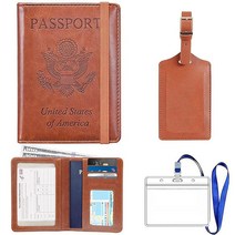 Weraher 업그레이드 여권 백신 카드 홀더 콤보 다기능 PU 가죽 RFID 차단 커버 케이스 여행 지갑 여성용 남성용 수하물 태그 슬리브 브라운.