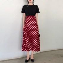 여성 레드 도트 A라인 플레어 스커트 치마