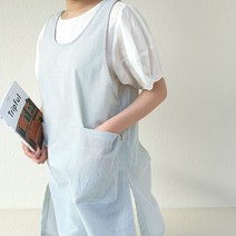 방가지똥 앞치마 통원피스 그린 스트라이프 리플 지지미 앞치마