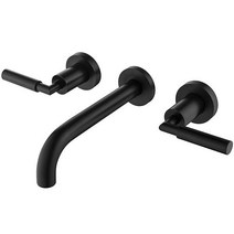 RBROHANT 매트 블랙 벽붙이 욕실 수전 벽걸이 싱크 이중 핸들 순동 러프인 밸브 포함, Matte Black_Lever Handle