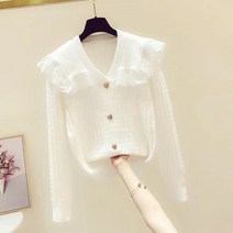 KORELAN_ 용 레이스 레이어드 빅카라 블라우스 니트티 가을 겨울 공주처럼