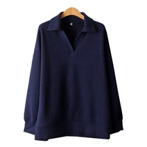반오픈 카라 골지 니트 긴팔 티 여성 빅사이즈 데일리 스판 루즈 박시