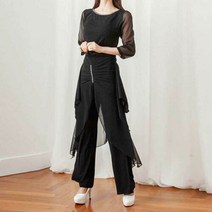 까르죠아 다이아 보석 이중 쉬폰 통바지 와이드 팬츠 댄스바지