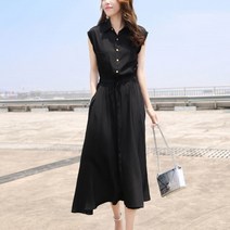 Anyou 여름 하객원피스 민소매 A라인 슬림핏 롱