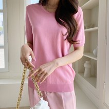 네쥬 여성 봄 여름 라운드 무지 컬러 예쁜 반팔 니트