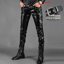 가죽바지 레더팬츠 남성용 스터드 인조 가죽 바지 무대 공연 펑크 오토바이 바이커 슬림 핏 파티 패션