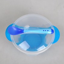 열쇠 보관함 키먹이 숟가락 식기 그릇 학습 요리 서비스 접시/트레이 흡입 컵 세트 온도 감지, 한개옵션1, 01 Blue Dishes