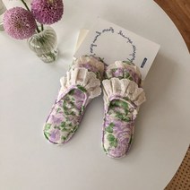예쁜 거실화 면 슬리퍼 푹신한 실내화 룸슈즈 여성 꽃무늬 프릴 레이스 여자, 옐로우