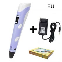 3D 펜 DIY 그리기 LCD 스크린 프린터 부품 PLA 필 라 멘 트 완구 어린이/성인 크리 에이 티브 디자인 드로, [06] Purple-EU-With Box