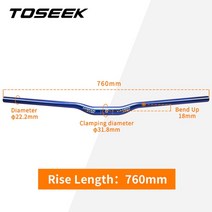 카본핸들바 핸들바 카본 자전거 일체형 TOSEEK WCS 황갈색 탄소 섬유 MTB 스템 318mm 바 부품 580mm 760mm, Rise760mm