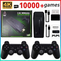 tv연결 가정용 레트로 고전 게임기 듀얼 핸들 휴대용 video32G 64G 128G 게임 PSP PS1 N64 GD10 4K HD 출력 저지연 TV 스틱 2.4G, 1pcs64G 10000 Games
