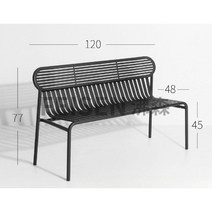 블랙 야외 루프탑 호텔 테라스 카페 테이블 의자 세트, 벤치 + 등받이 120 x 48 x 77