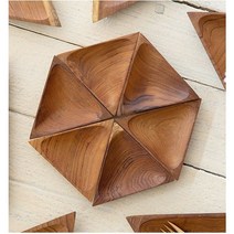 캠핑 티크 삼각 나무 찬기 반찬 나눔 월남쌈 구절판 우드 그릇, 중(14.5CM)