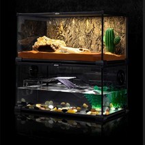 유리 파충류 사육장 도마뱀 레오파드게코 케이지, 50x30x25cm수륙 양용