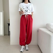 SD-230809W 여자 여성 냉장고 와이드 트레이닝 면 츄리닝 밴딩 팬츠 연예인 키작녀 벌룬 조거 바지