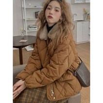 여성 퀼팅 자켓 누빔 패딩 미디 다이아몬드 모피 카라 두꺼운 보온 파카 코트