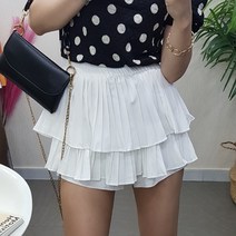 제이후 밴딩 2단 프릴 캉캉 주름 플리츠 플레어 미니 치마바지