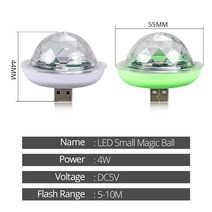 4W 미니 USB LED 무대 조명 RGB DJ 디스코 스트로브 라이트 휴대용 매직 크리스탈 볼 파티 홈 크리스마스 장식, [01] Random Color, [01] USB Plug