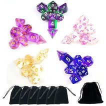 SmartDealsPro 5 x 7-다이 시리즈 반투명 더블 컬러 다면체 주사위 세트 던전 앤 드래곤용 DND RPG MTG 테이블 보드 게임 주사위 무료 파우치 포함, Color 3