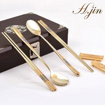 [도도예] H.jin 장수 쌍학 진공 티타늄 금수저 2인세트 (자개보석함) 고급 금수저 30대 40대 50대 60대 70대 80대 생일 생신 선물 추천, 1세트