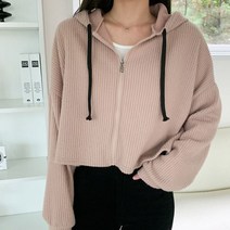 프리티원 비센다로 세미 크롭 박시 후드 집업