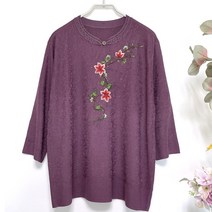 국민할매 할머니옷 엄마옷 봄 여름 비비드 큐빅 철쭉 꽃자수 7부 인견티셔츠[BST-S03] 어르신옷 인견니트 요양원옷