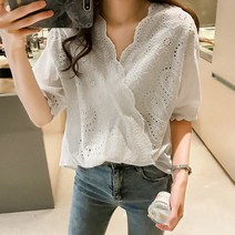 0 velys 가벼운 터치감 레이스 펀칭 5부 블라우스 CSB1147