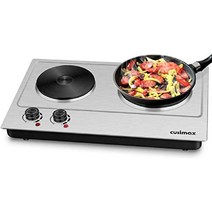 더블 핫 플레이트 Cusimax 1800W 버너 요리용 휴대용 전기 조리대 쿡탑, 스테인레스 스틸, 7 실버 더블 버너