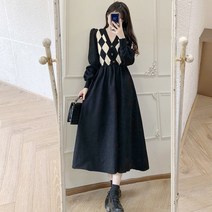 DANYSI 겨울 브이넥 긴팔 롱 니트 여성 겨울 원피스 예쁜