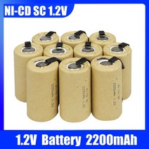 1.2v 배터리 sc 충전식 배터리 1.2v 2200mah sub c ni-cd 셀(전기 드릴 스크루 드라이버용 용접 탭 포함) diy 배터리, 18pcs 2200mah