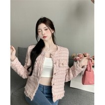 프랑스 스타일 복고풍 트위드 긴팔 탑 여성용 사교계 기질 숏 마모 코트 가을 상품