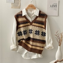 키메라제이 노르딕 눈꽃 레이어드 조끼 니트 베스트 3color