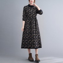 도오빠 가셀렌 여성 롱 원피스 기모 안감 터틀넥 긴팔 맥시 드레스 꽃무늬 목폴라 플레어 겨울 여자원피스 프리사이즈