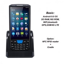 Rugline 4G 핸드 헬드 PDA 안드로이드 9.0 POS 터미널 터치 스크린 2D 바코드 스캐너 무선 와이파이 블루투스 GPS QR 코드 리더, Basic NFC Cradle_AU