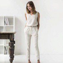 소프트 얇은 9부 여성 여름 긴바지 밴딩 슬랙스 팬츠