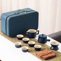세라믹 일본 식여행 다도 슈트 블랙 심플가 사용자 휴대용다기세트, T01-SKU2블루색 사이드그립 주전