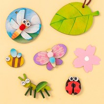 곤충 우드 목걸이 만들기 세트 나무 공예 자연물 체험 키트 어린이 방과후 돌봄 수업 행사, 우드목걸이(꽃)+스티커제공