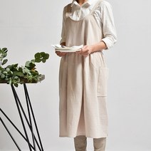 [리코] 내츄럴 린넨 원피스 앞치마, 베이지