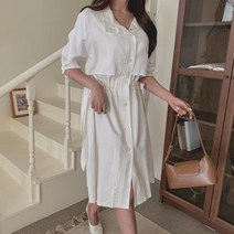 셀러허브 패션 여자 케이프 솔리드 셔츠핏 트렌치 반팔 롱원피스