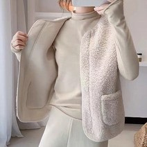 텐제로 여성 뽀글이 노카라 집업 조끼 베스트 Bon-2219