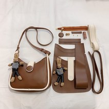 PoeLynt 가죽 가방만들기 DIY 가죽공예 키트 크로스백 퀼트 가방 손바느질 패키지 집콕 취미 생활 선물, 카키1