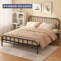 케이로 철제 침대프레임 틀 스프링 매트리스 싱글 더블 심플한 침대 매트 원룸 싱글침대 더블침대, 매트블랙고급스프링매트리스+용골침대보드