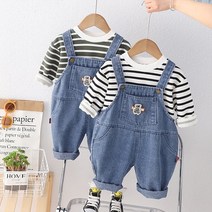 뽀뽀뽀 아동복 유아 단가라티+멜빵바지 세트
