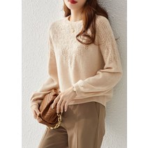 여성눈꽃니트스웨터 플라워 라운드 무늬 흰색 아이보리 크림색