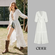 CIDER 샵사이다 솔리드 러플 브이넥 맥시 드레스