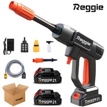 Reggie 160 Bar 무선 고압 세차기 건 휴대용 세차 전기 압력 청소기, 2 x 배터리