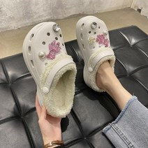 아이엠몽 여성 겨울 통굽 슬리퍼 신발 털 퍼 폭신한 따듯한 지비츠 곰돌이 장식 캐주얼 실외 통굽퍼