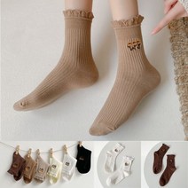 여성 학생 예쁜 데일리 패션 양말 프릴 골지 꽃자수 포인트 긴 양말